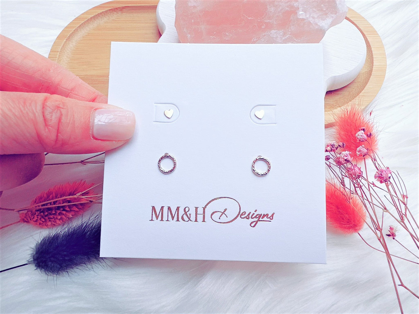 Tiny Stud Earrings Set: Mini Heart & Infinity Circle