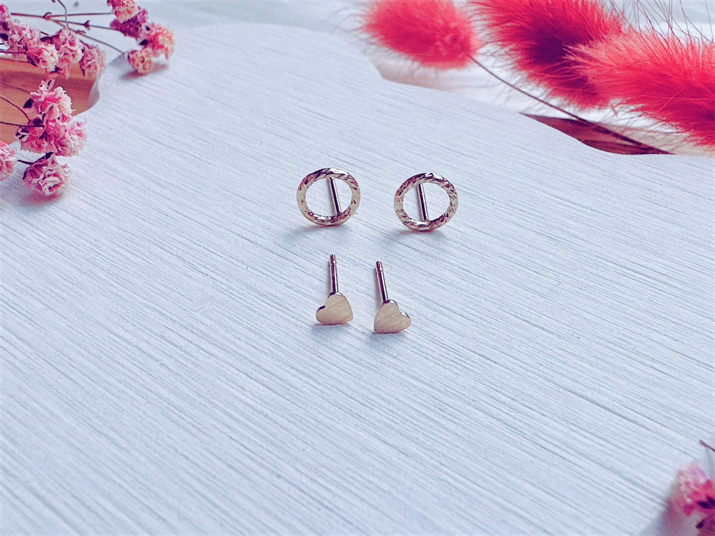 Tiny Stud Earrings Set: Mini Heart & Infinity Circle