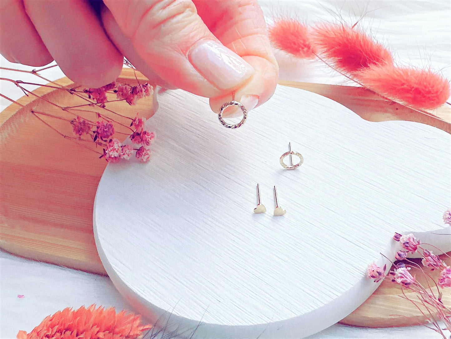 Tiny Stud Earrings Set: Mini Heart & Infinity Circle