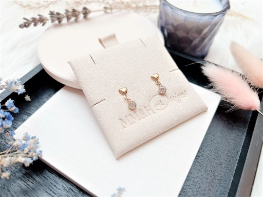 Heart Stud Earrings with Cubic Zirconia Charm