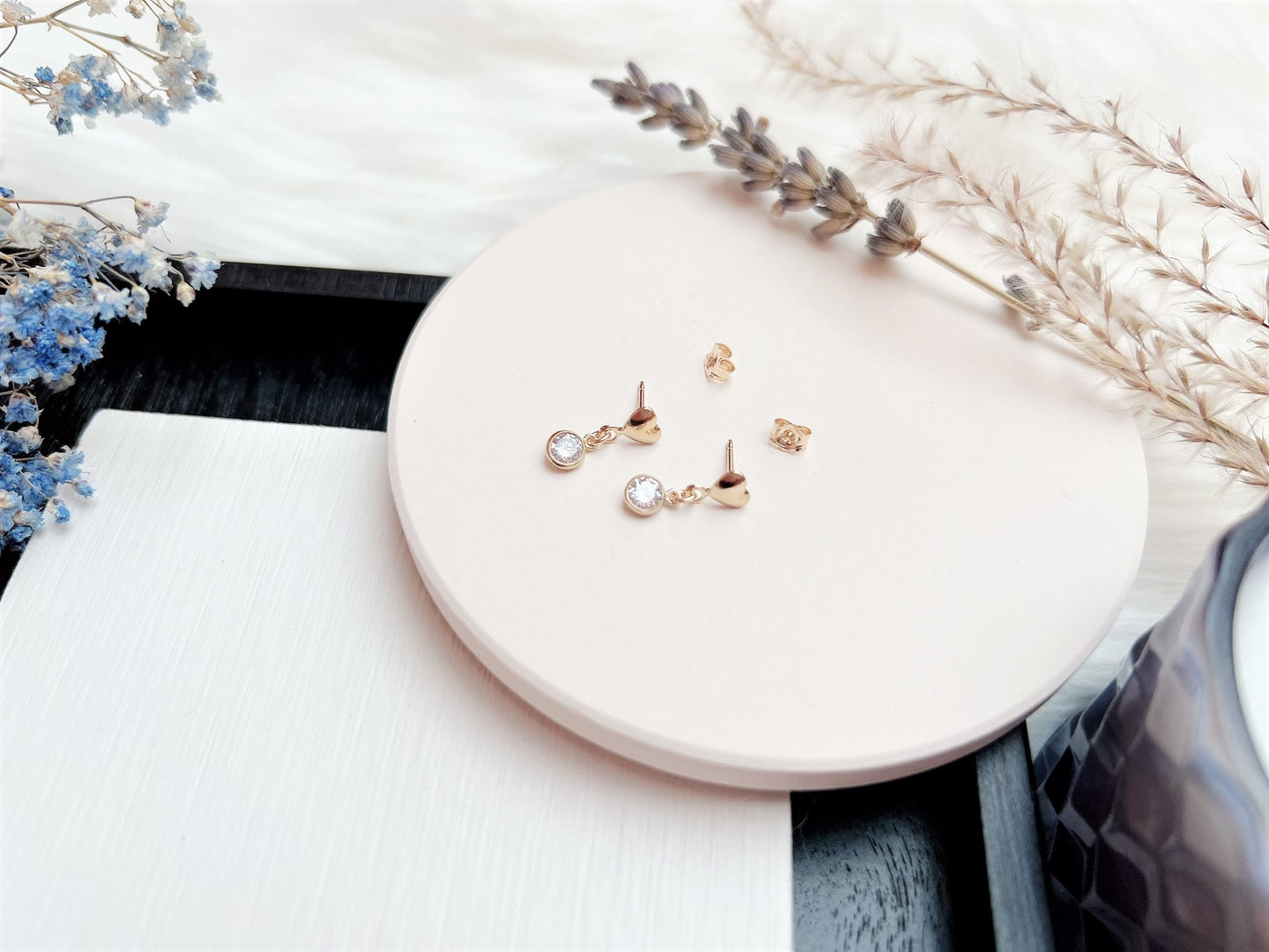 Heart Stud Earrings with Cubic Zirconia Charm