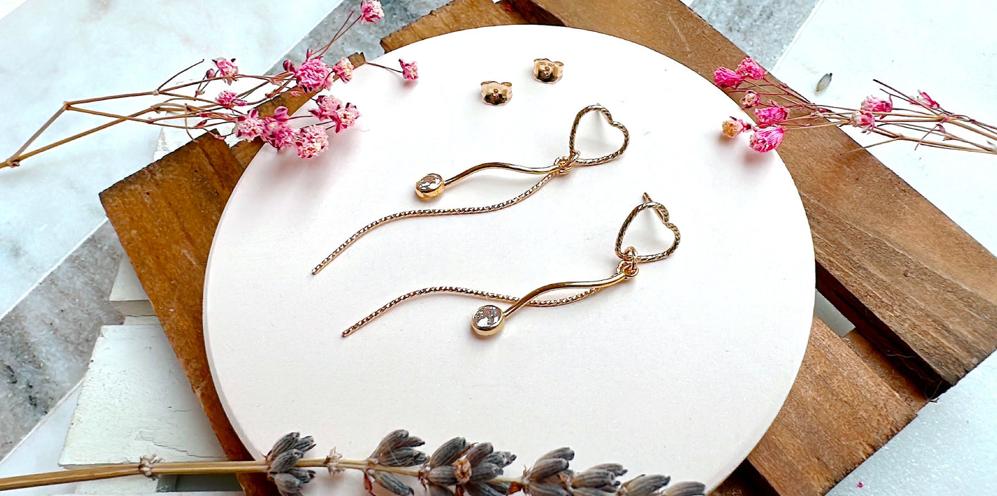 Sparkly Heart Stud Earrings with Cubic Zirconia