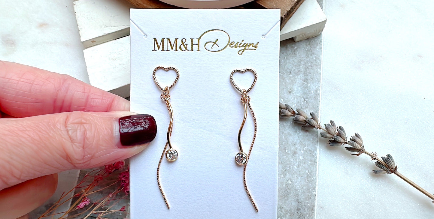 Sparkly Heart Stud Earrings with Cubic Zirconia