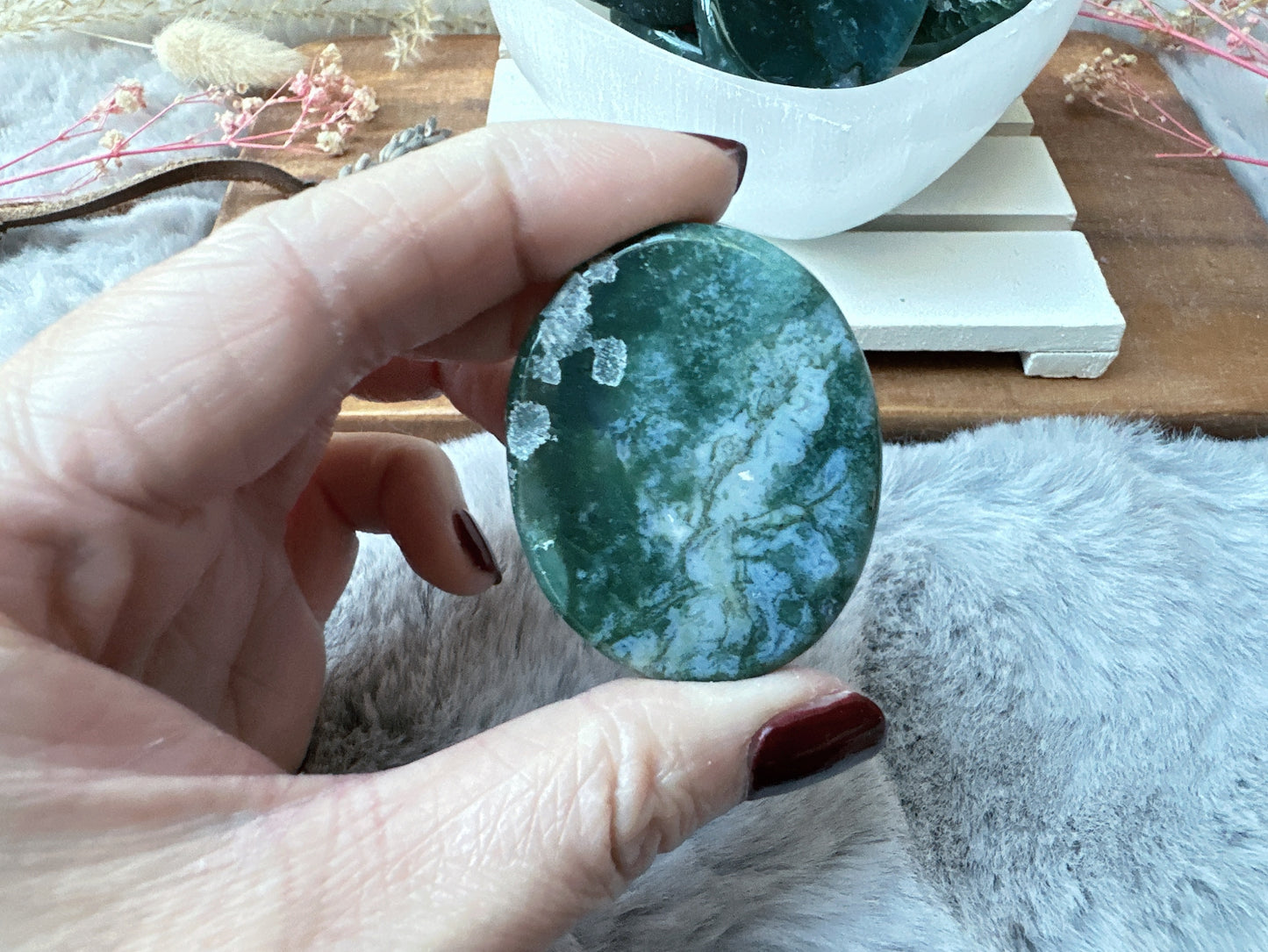 Moss Agate Flat Stone