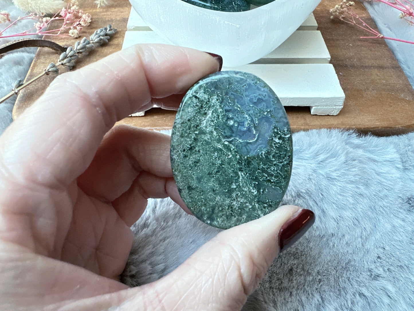 Moss Agate Flat Stone