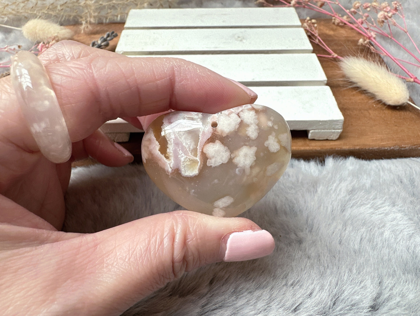 Flower Agate Heart Pendant Bead