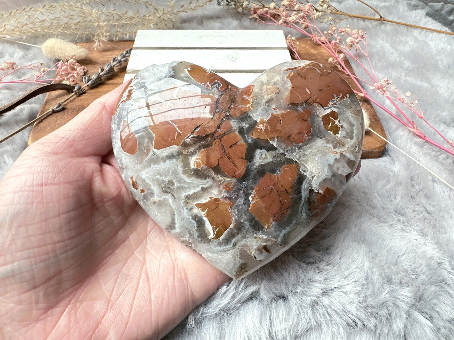 Brecciated Jasper with Quartz and Druzy Heart