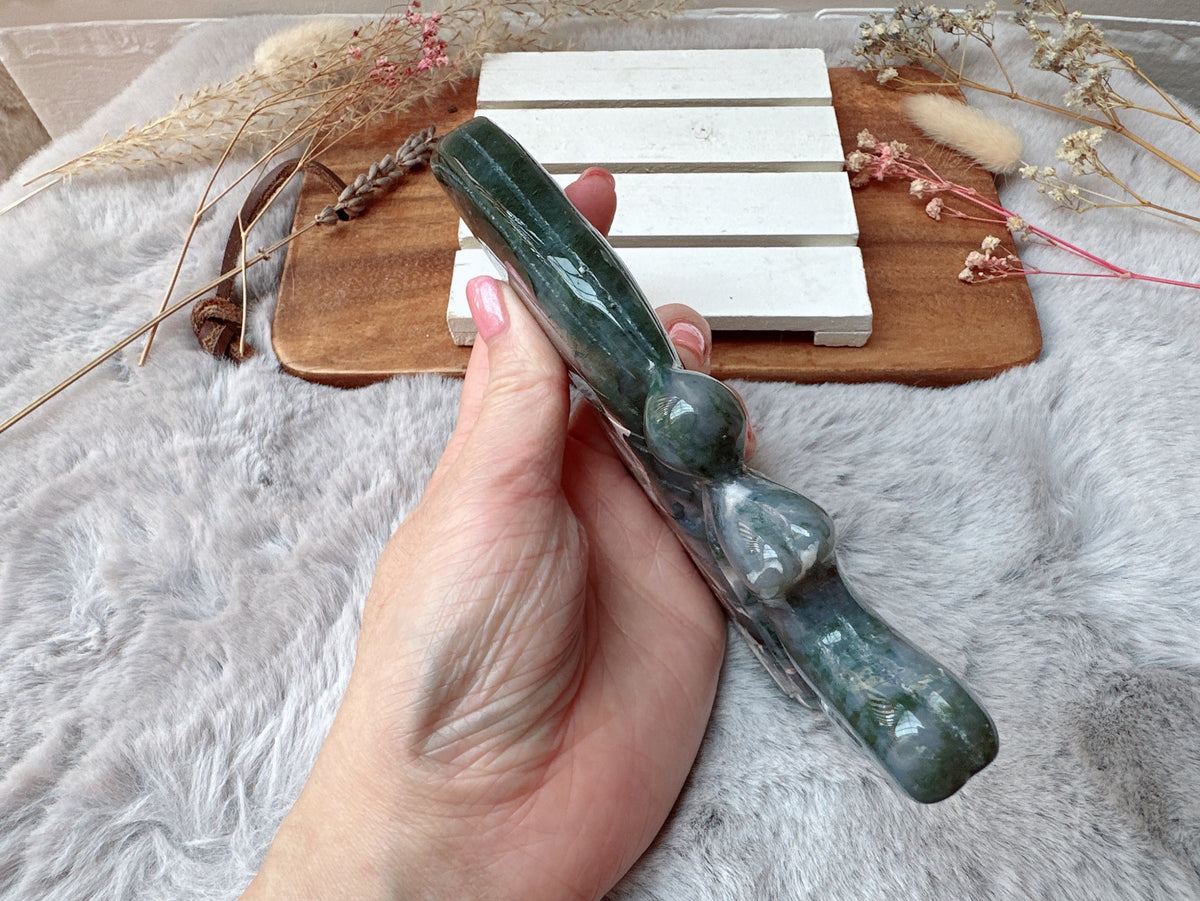 Large Moss Agate Fairy Carving (Imperfect)