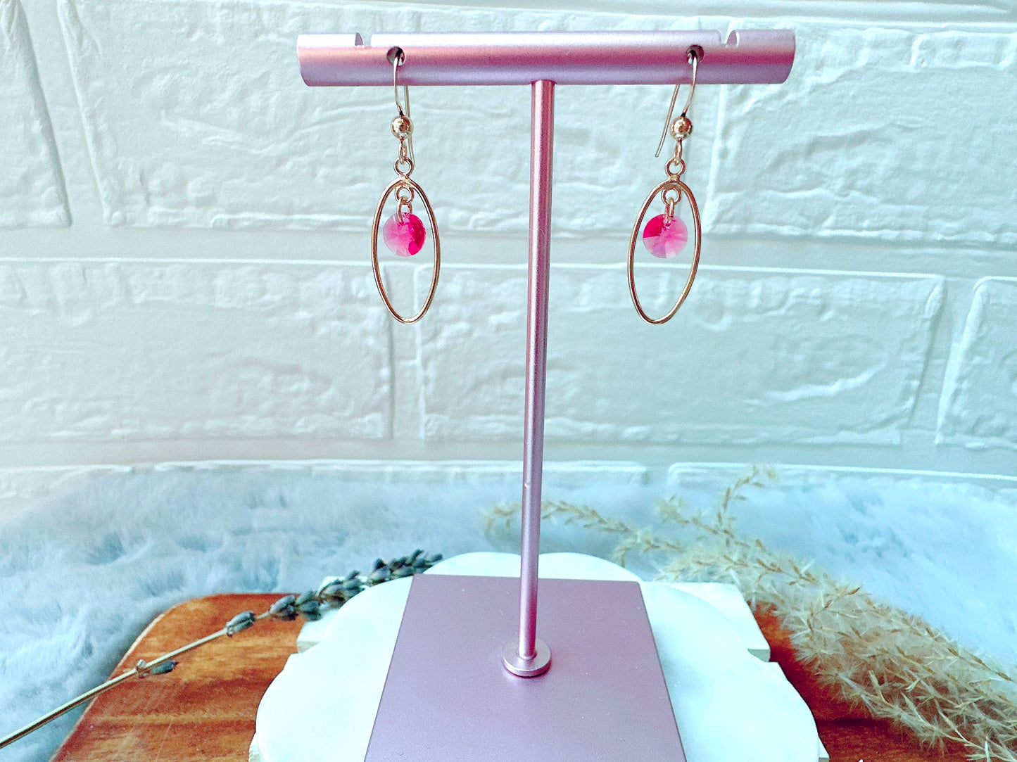 Crystal Dangle Earrings with Oval Frame