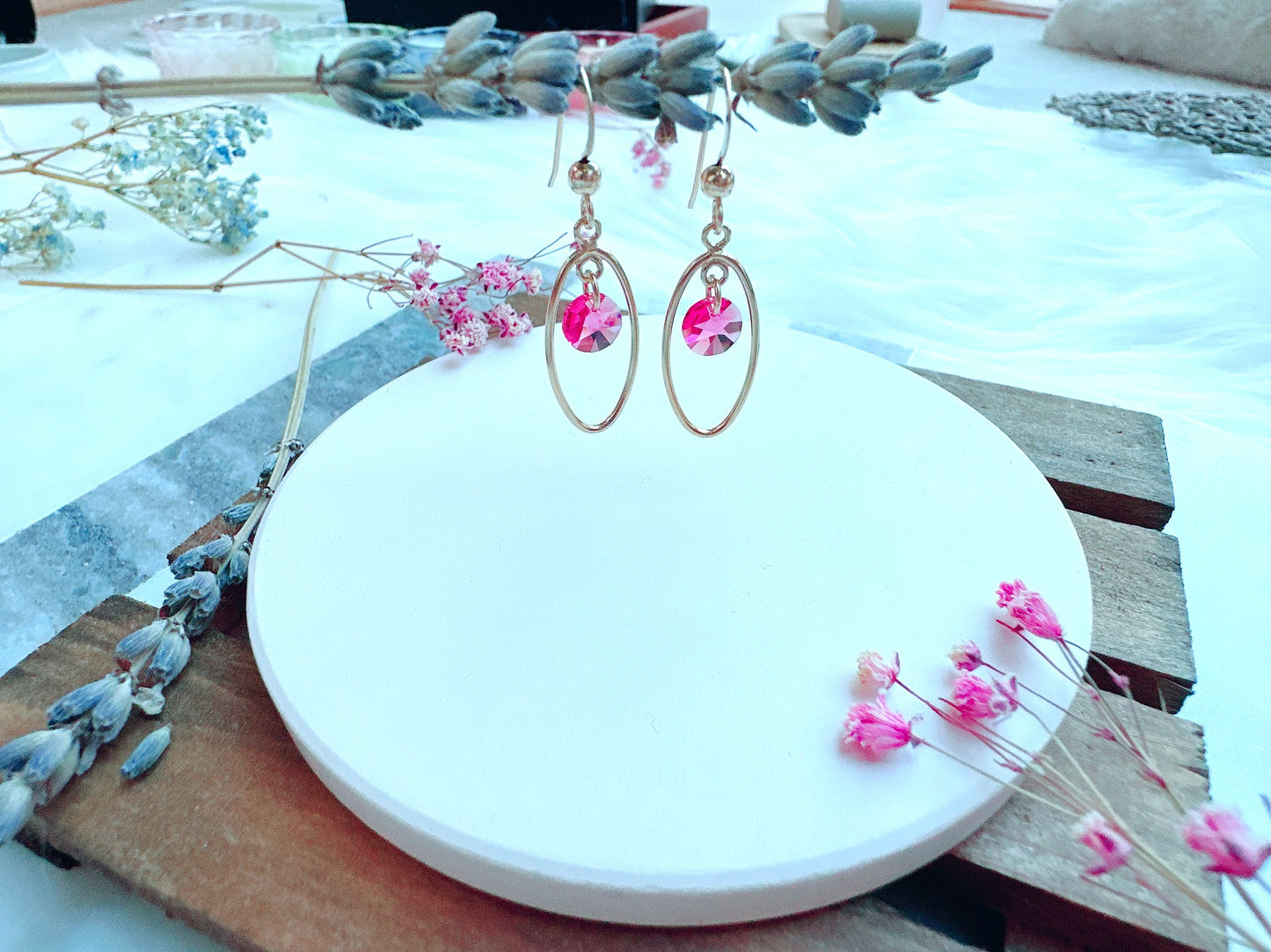Crystal Dangle Earrings with Oval Frame