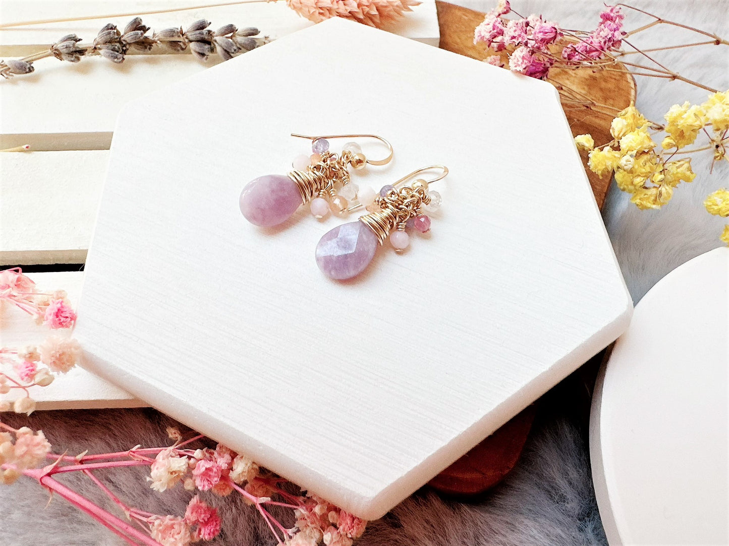 Lepidolite and Mini Gemstone Cluster Earrings