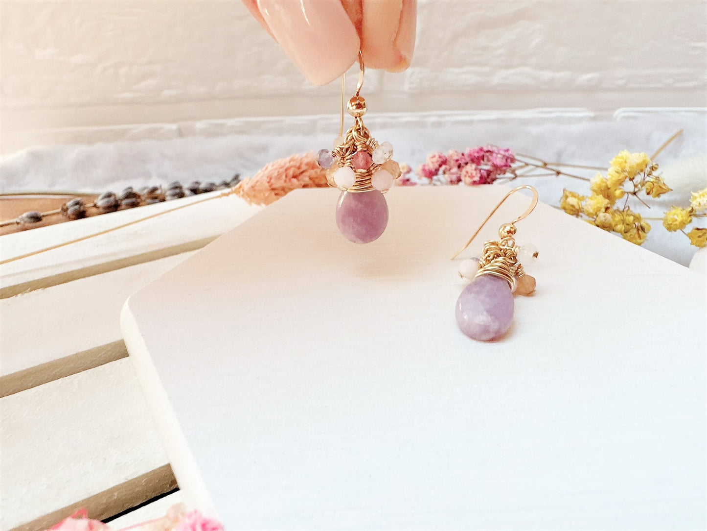 Lepidolite and Mini Gemstone Cluster Earrings