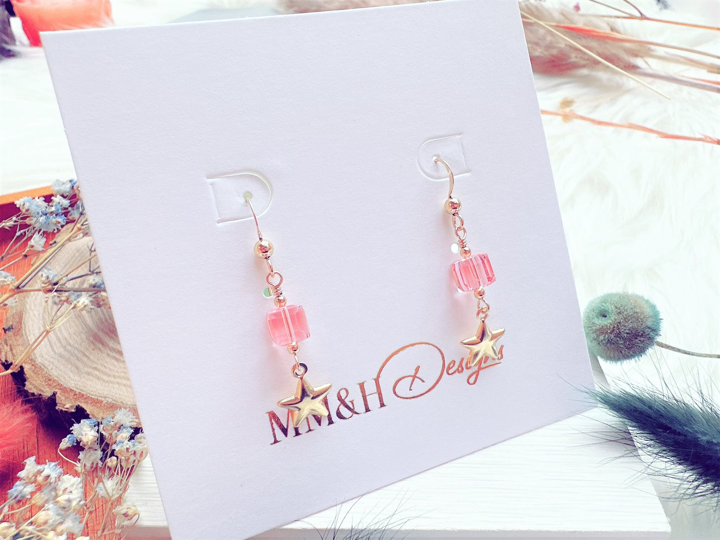Crystal Cube and Star Charm Earrings