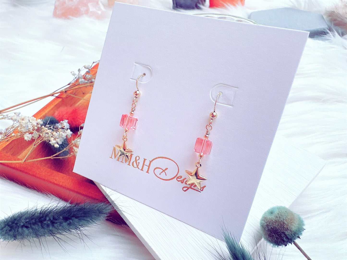 Crystal Cube and Star Charm Earrings