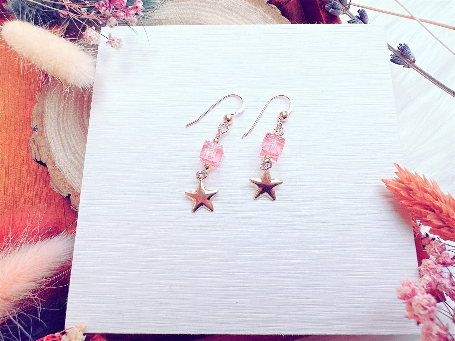Crystal Cube and Star Charm Earrings
