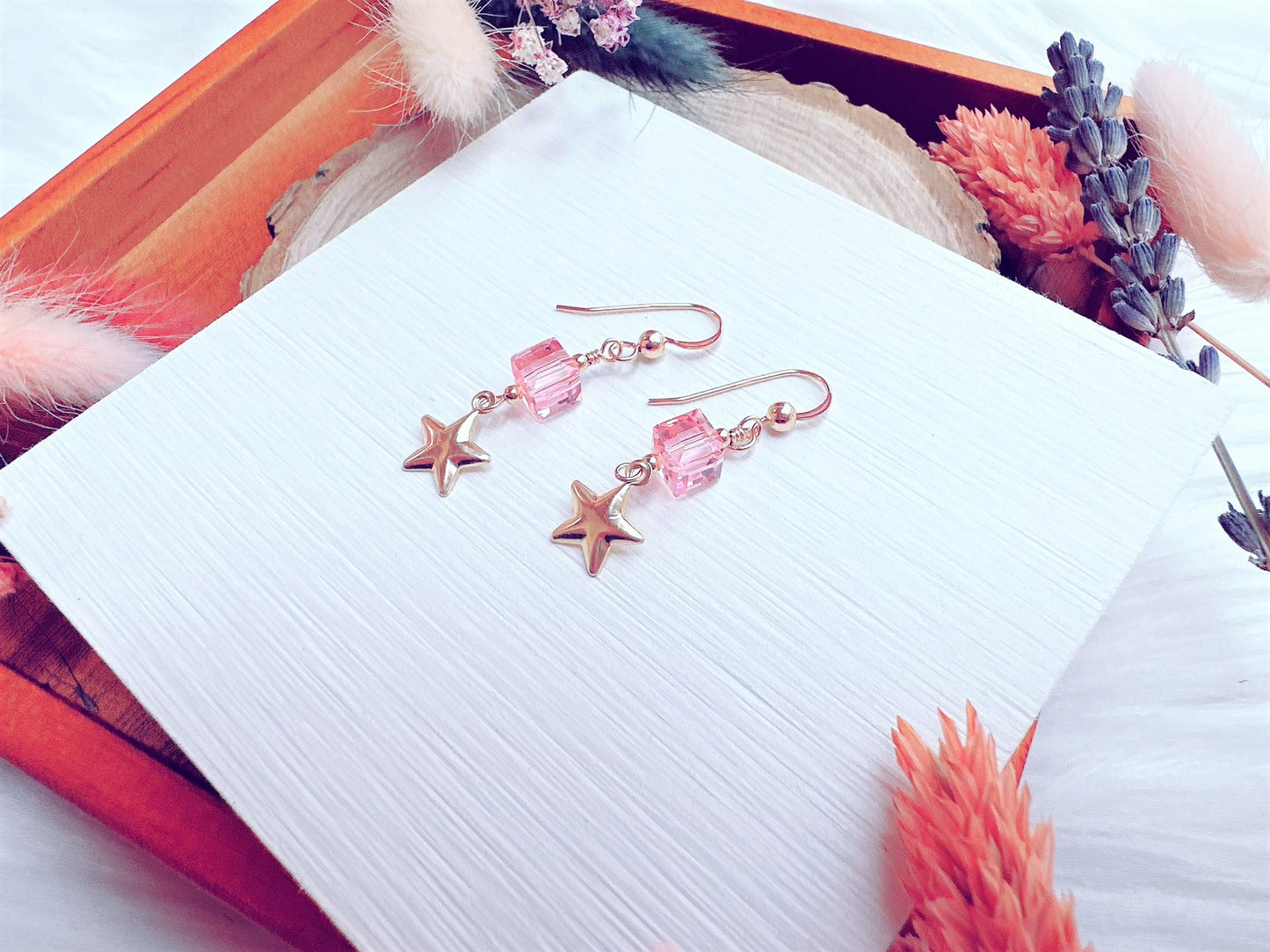 Crystal Cube and Star Charm Earrings