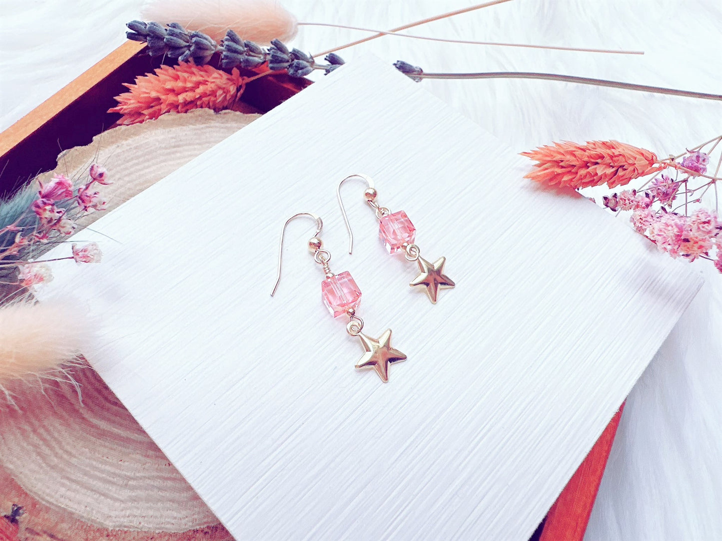 Crystal Cube and Star Charm Earrings