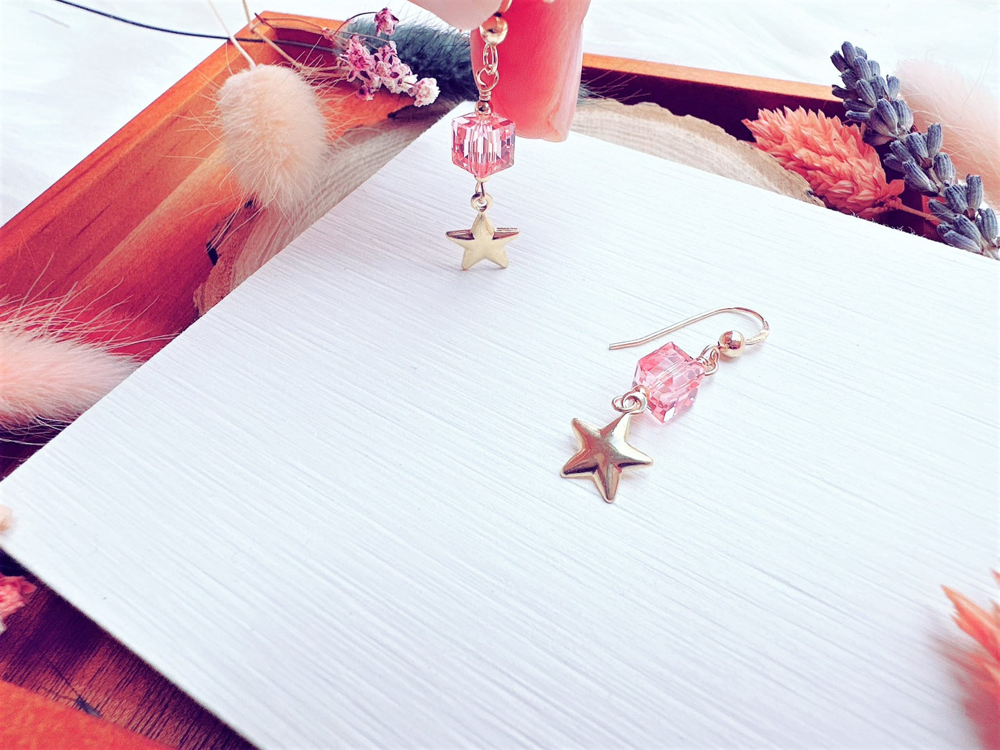 Crystal Cube and Star Charm Earrings