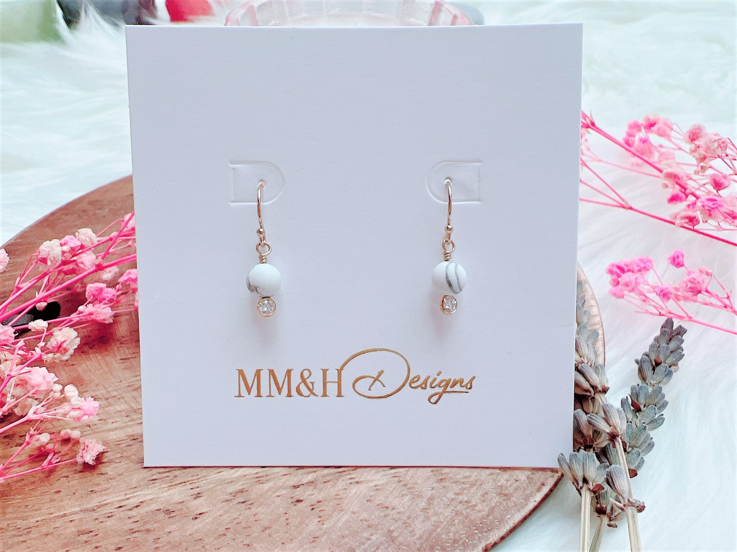 Matte Howlite and Cubic Zirconia Earrings