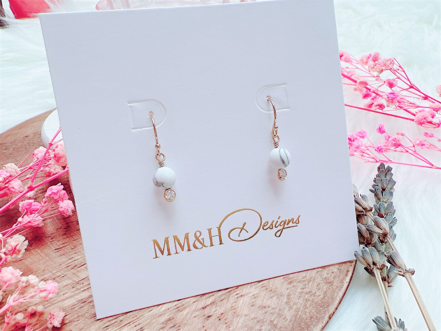 Matte Howlite and Cubic Zirconia Earrings