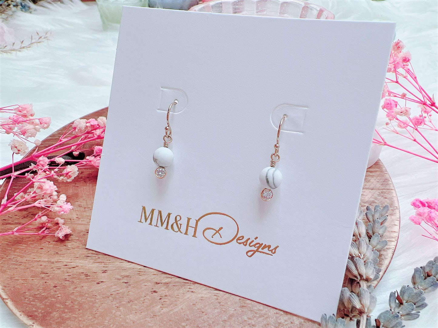 Matte Howlite and Cubic Zirconia Earrings