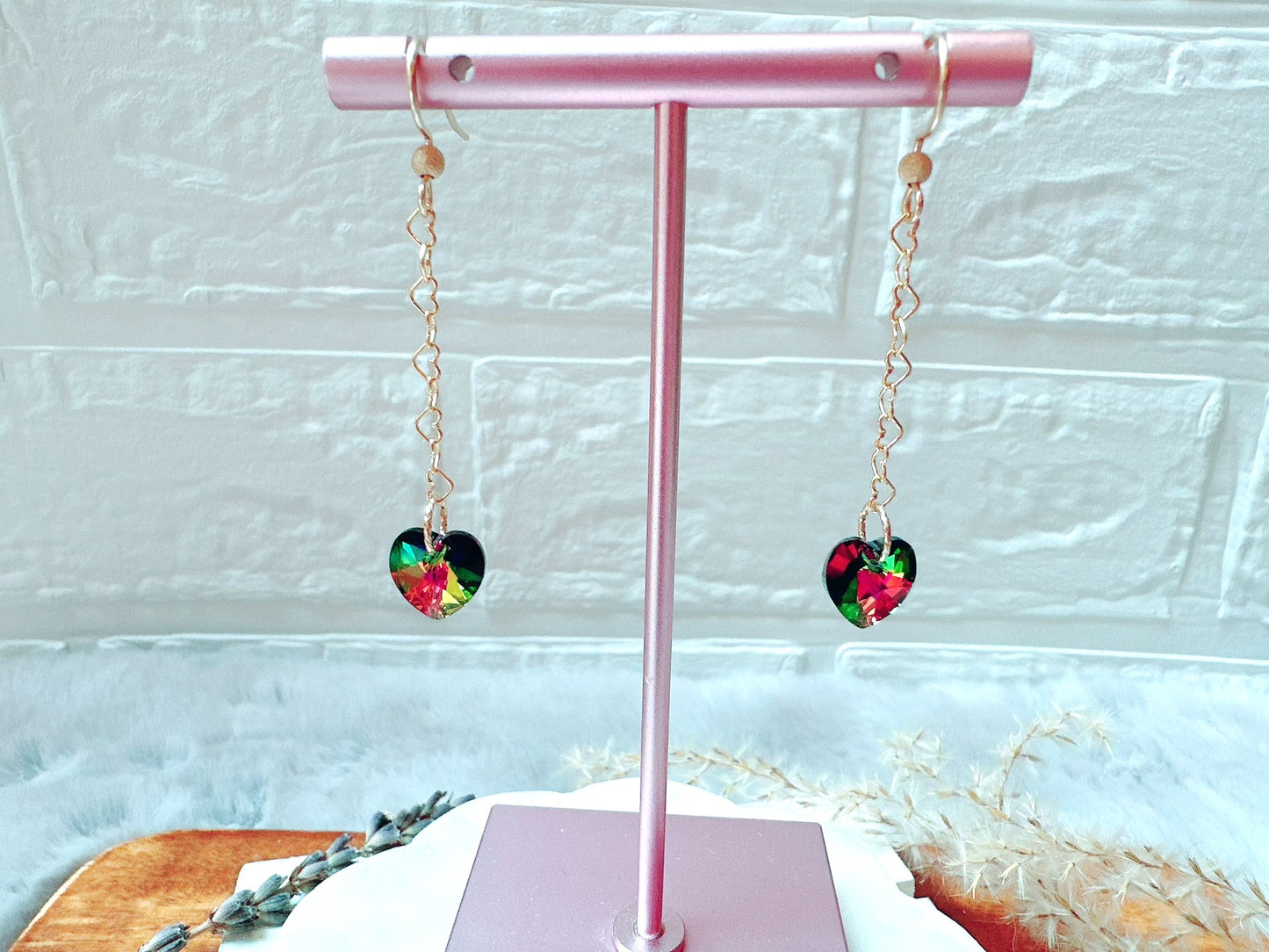 Crystal Heart Chain Earrings