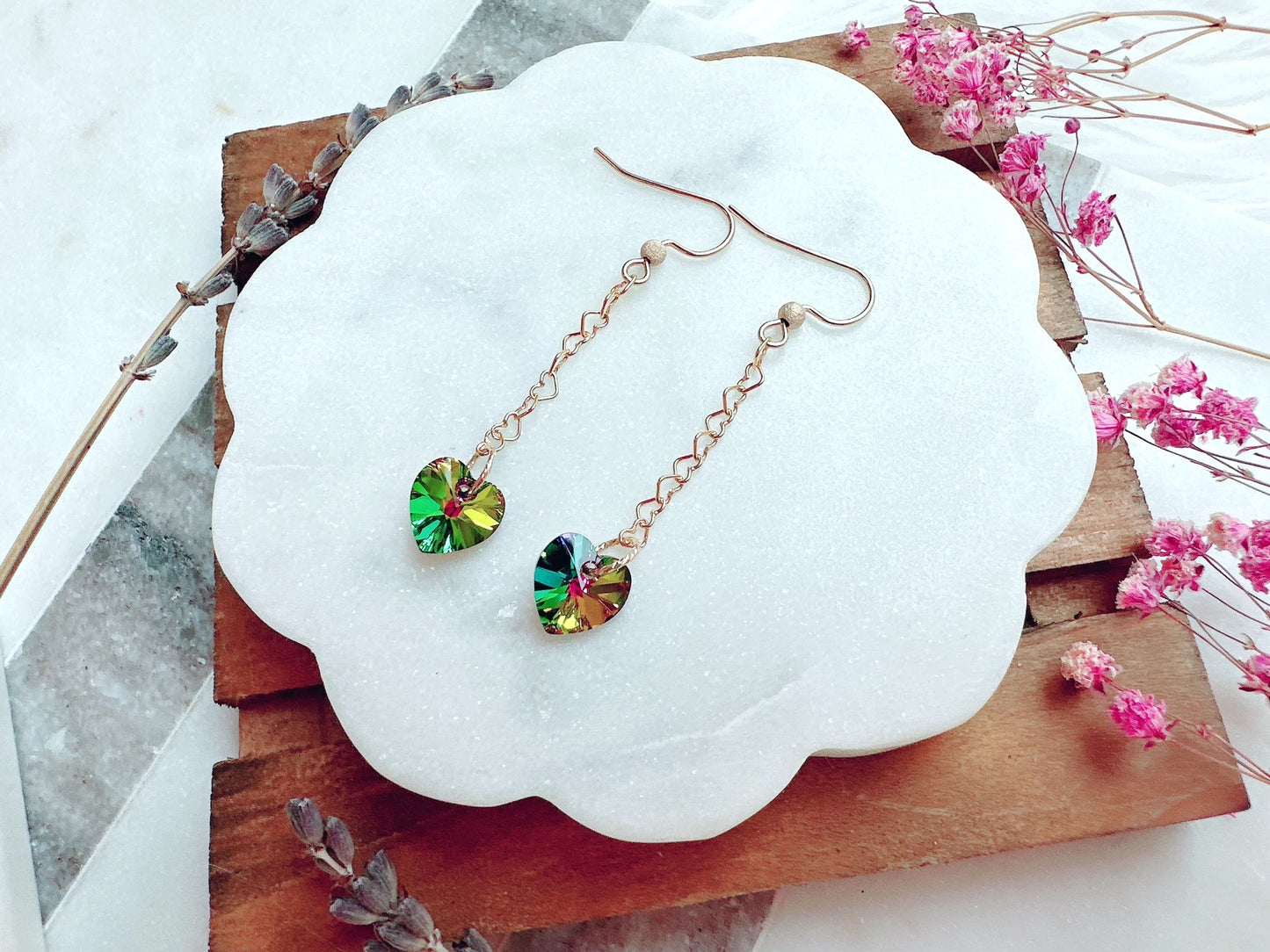 Crystal Heart Chain Earrings