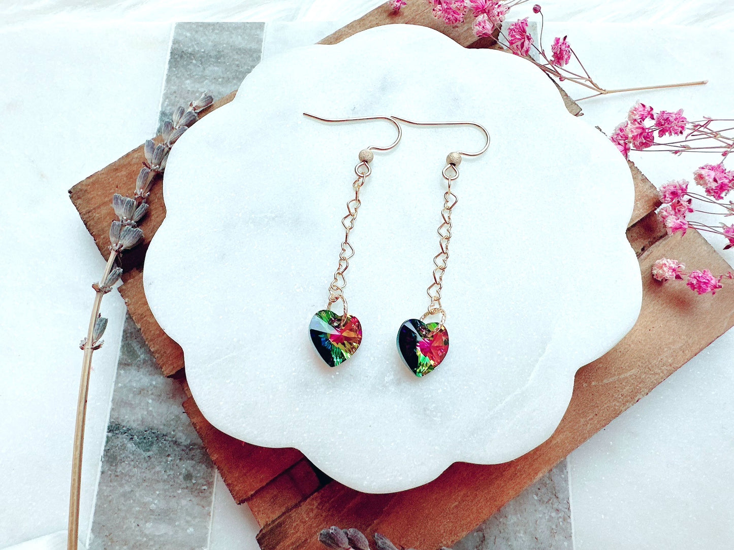Crystal Heart Chain Earrings