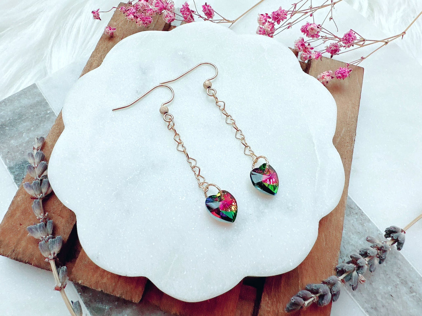 Crystal Heart Chain Earrings