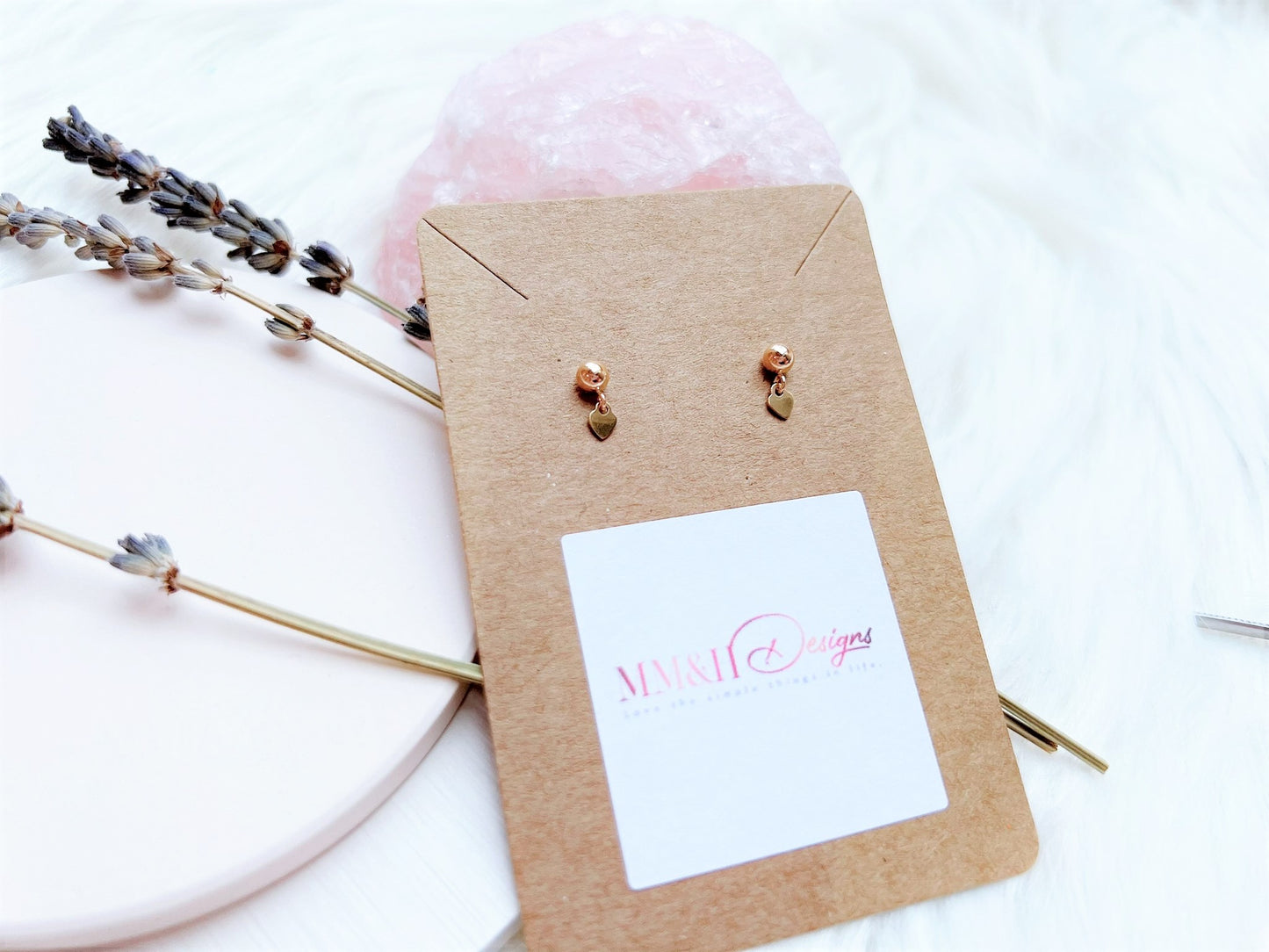Stud Earrings with Mini Heart Charm