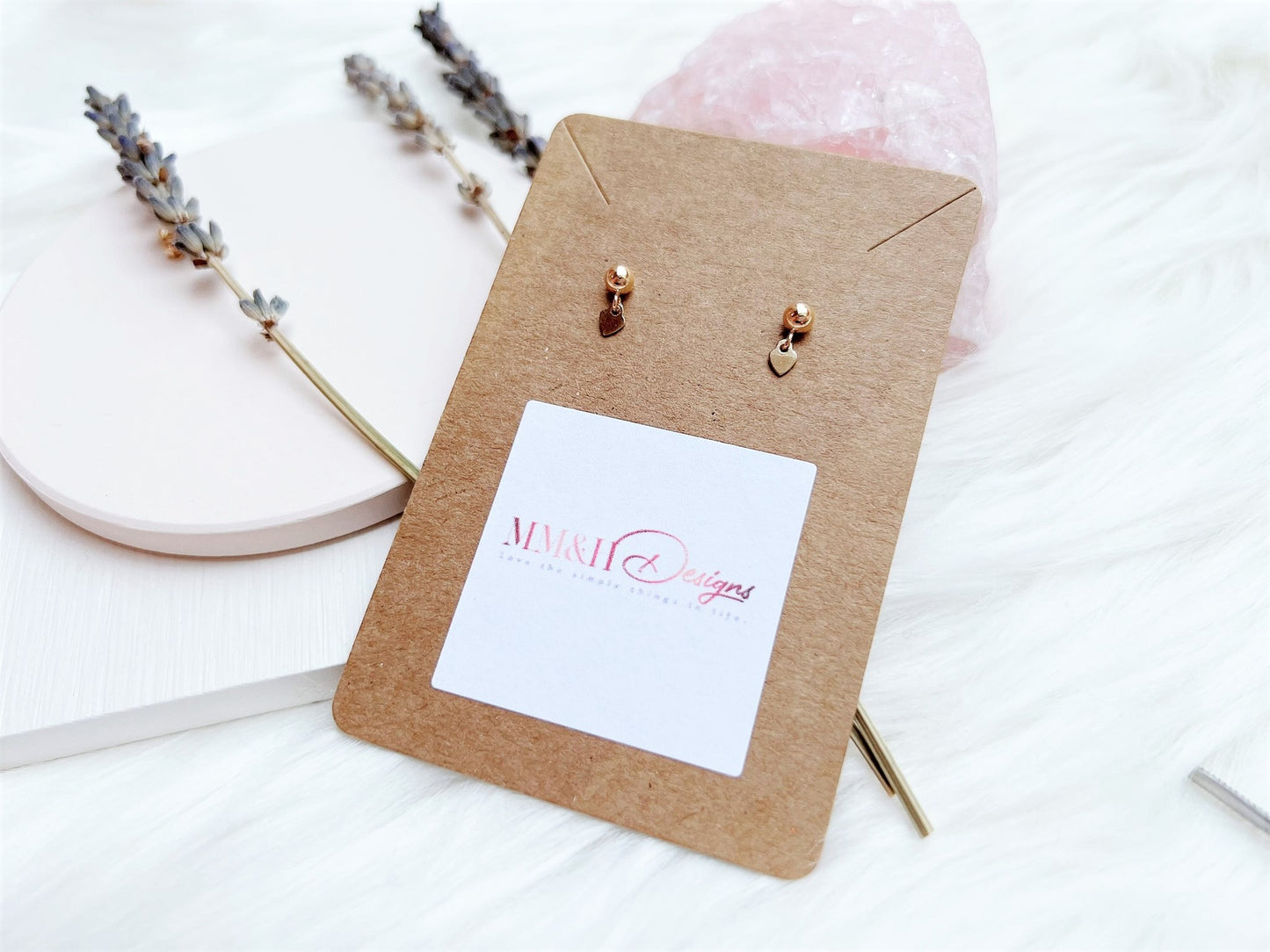 Stud Earrings with Mini Heart Charm