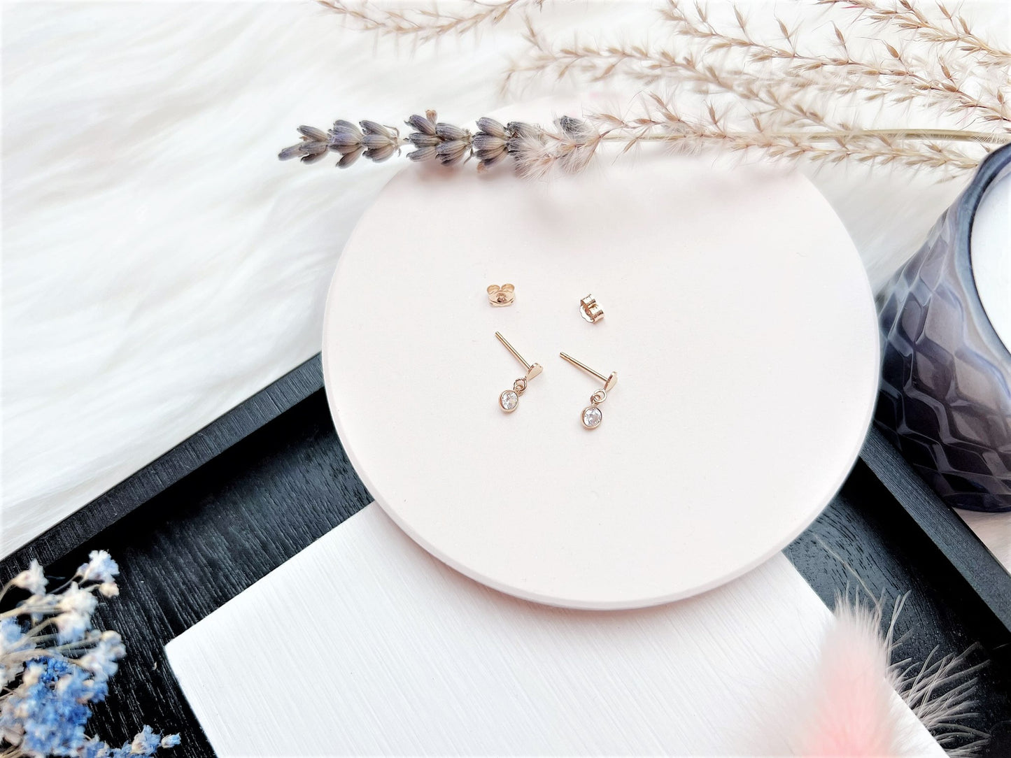 Mini Heart Stud Earrings with Cubic Zirconia Charm
