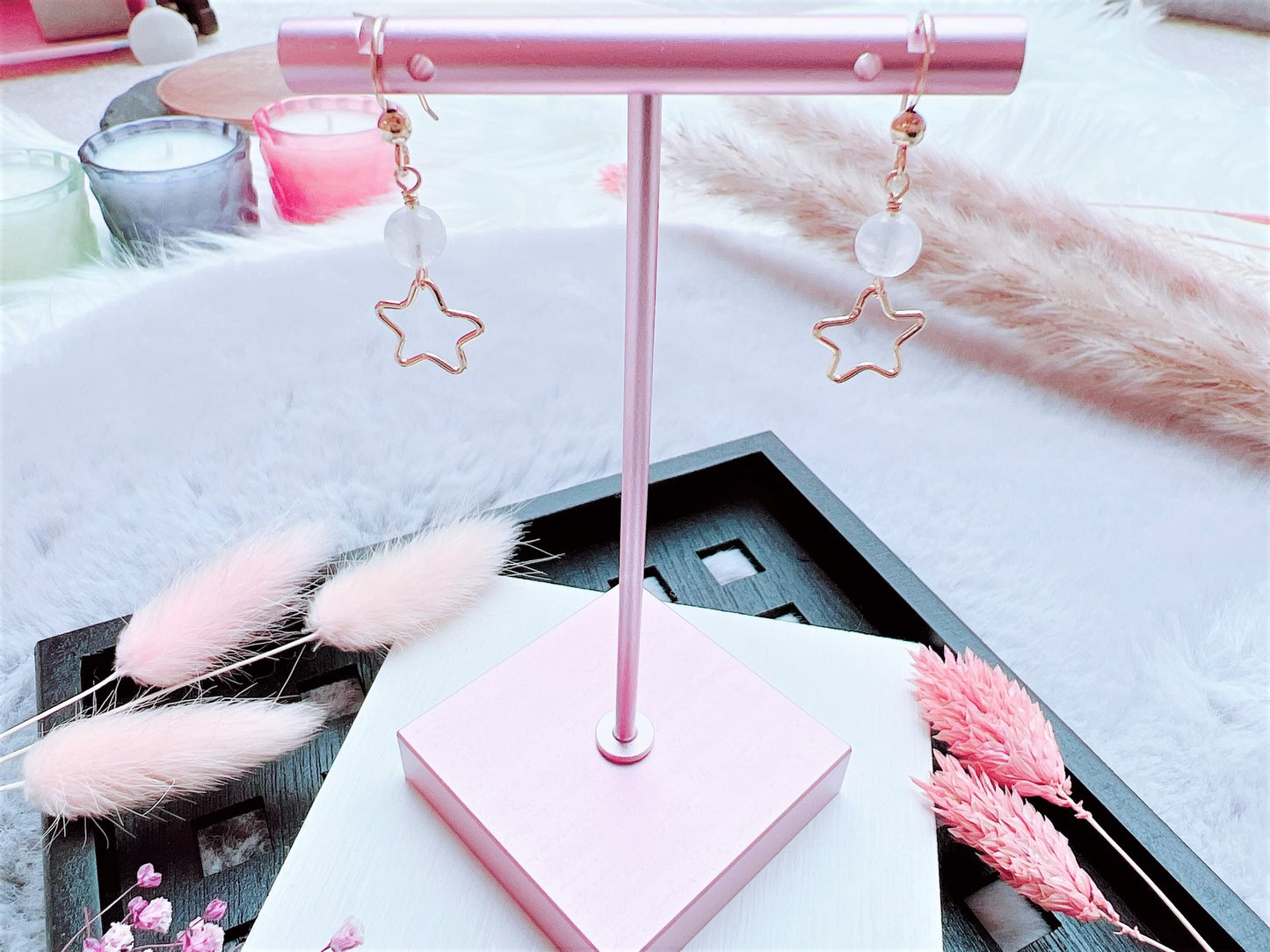 Moonstone Earrings with Star Charm
