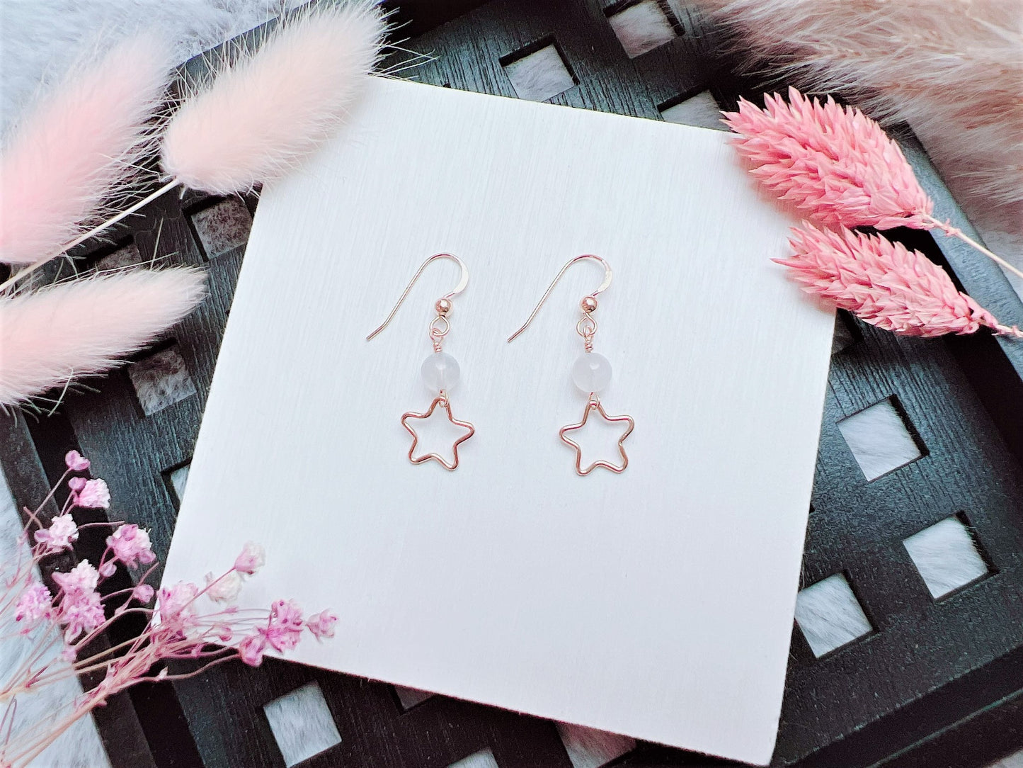 Moonstone Earrings with Star Charm