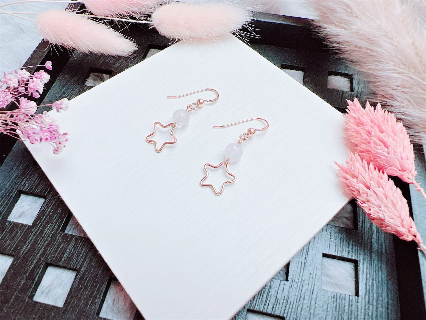 Moonstone Earrings with Star Charm