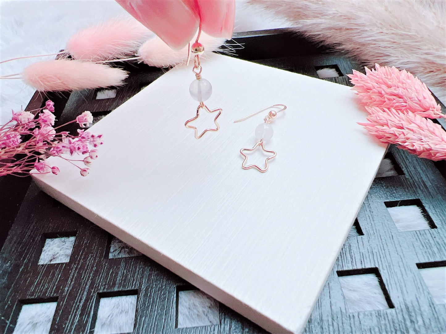 Moonstone Earrings with Star Charm
