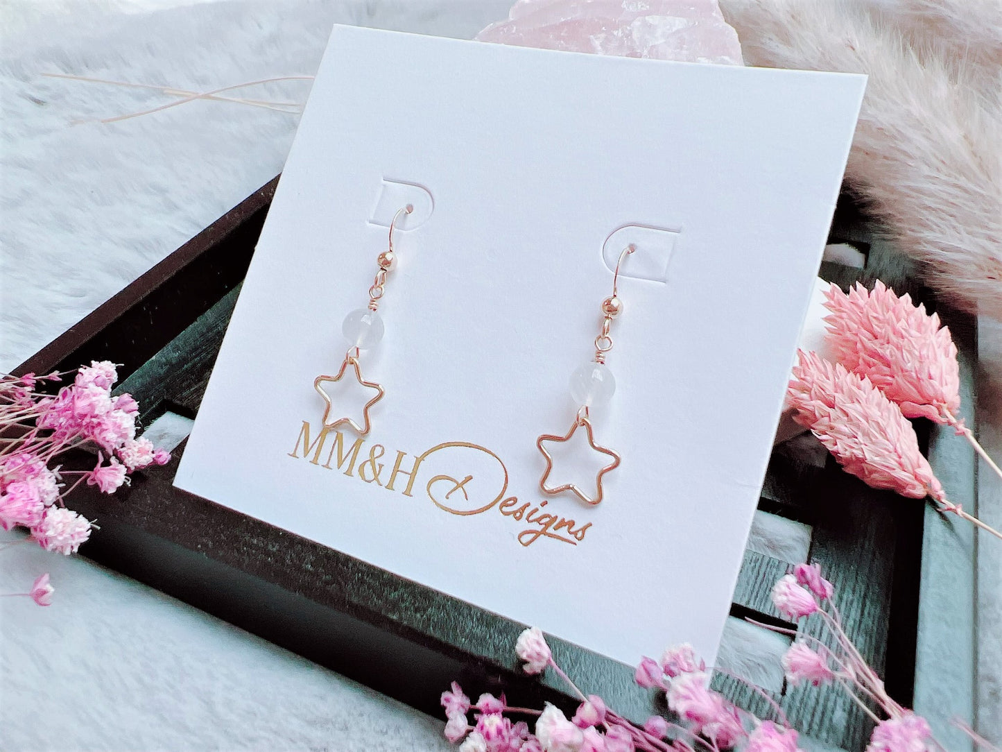 Moonstone Earrings with Star Charm