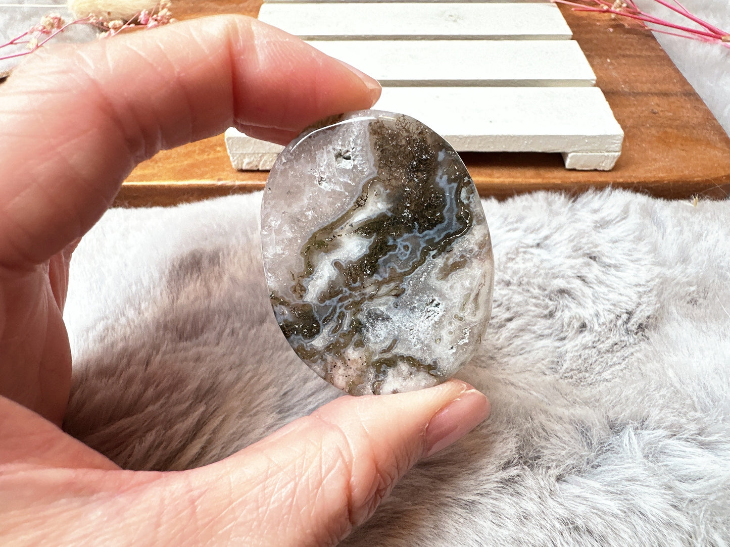 Moss Agate Flat Stone