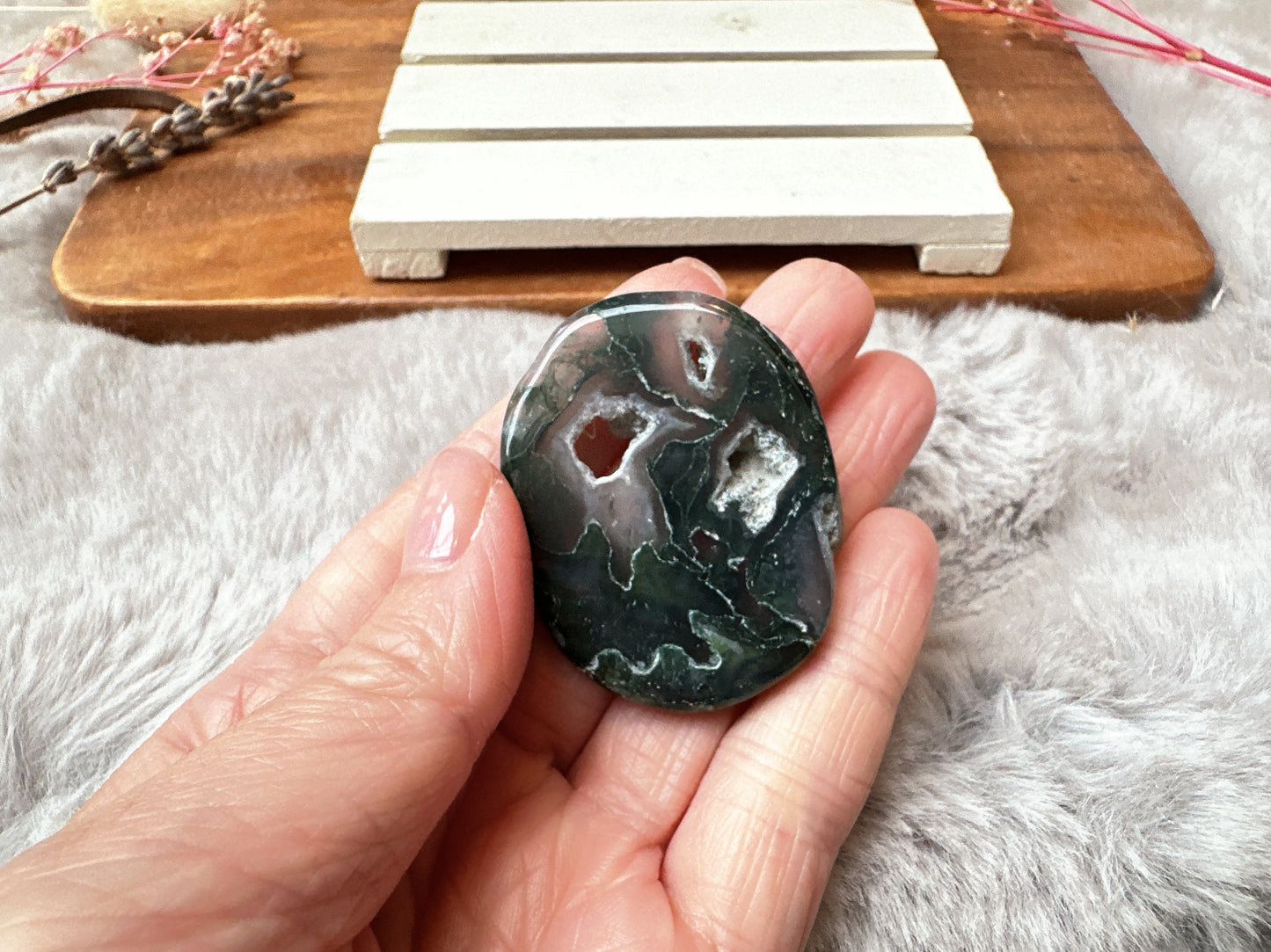 Moss Agate Flat Stone