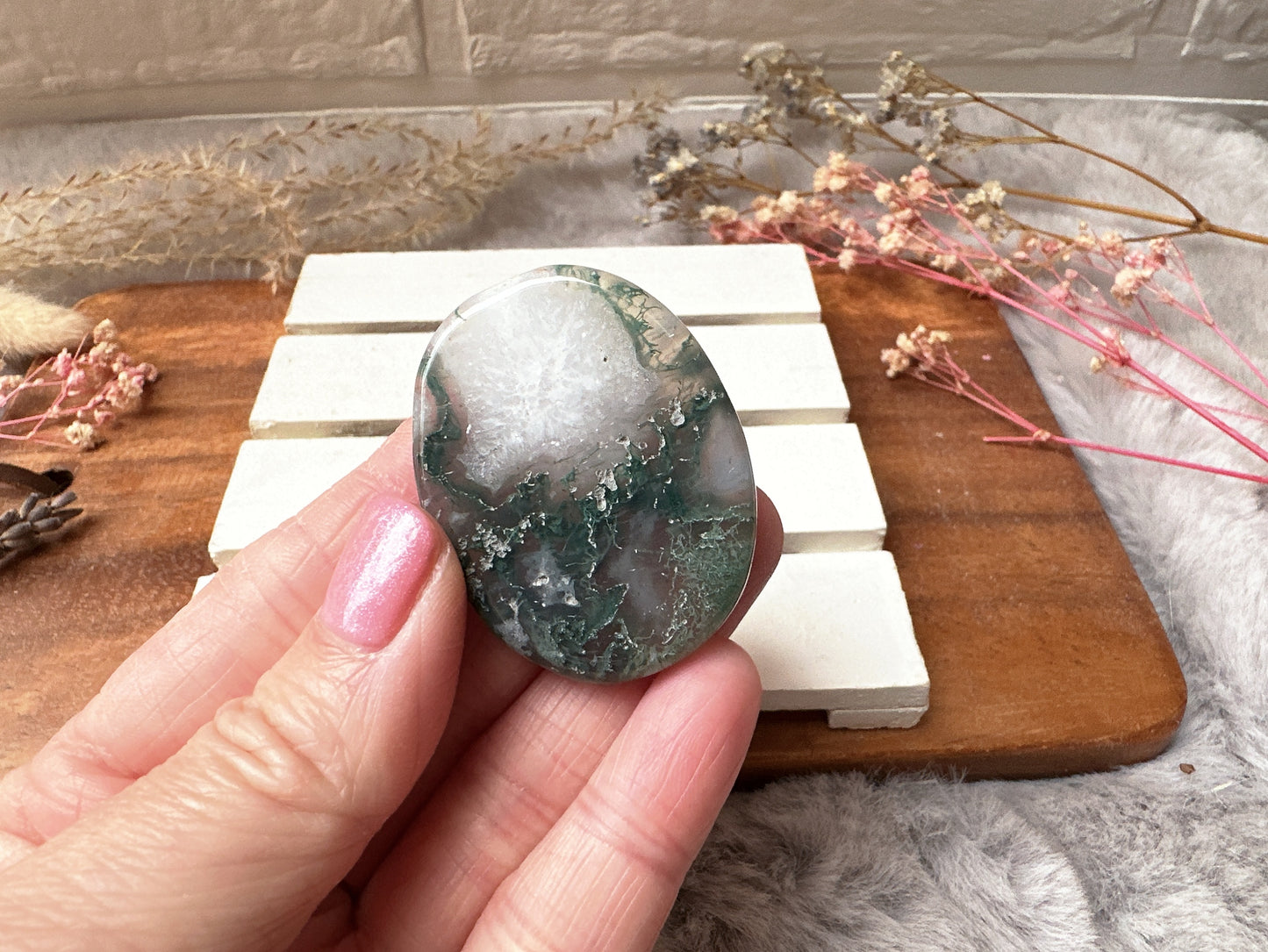 Moss Agate Flat Stone