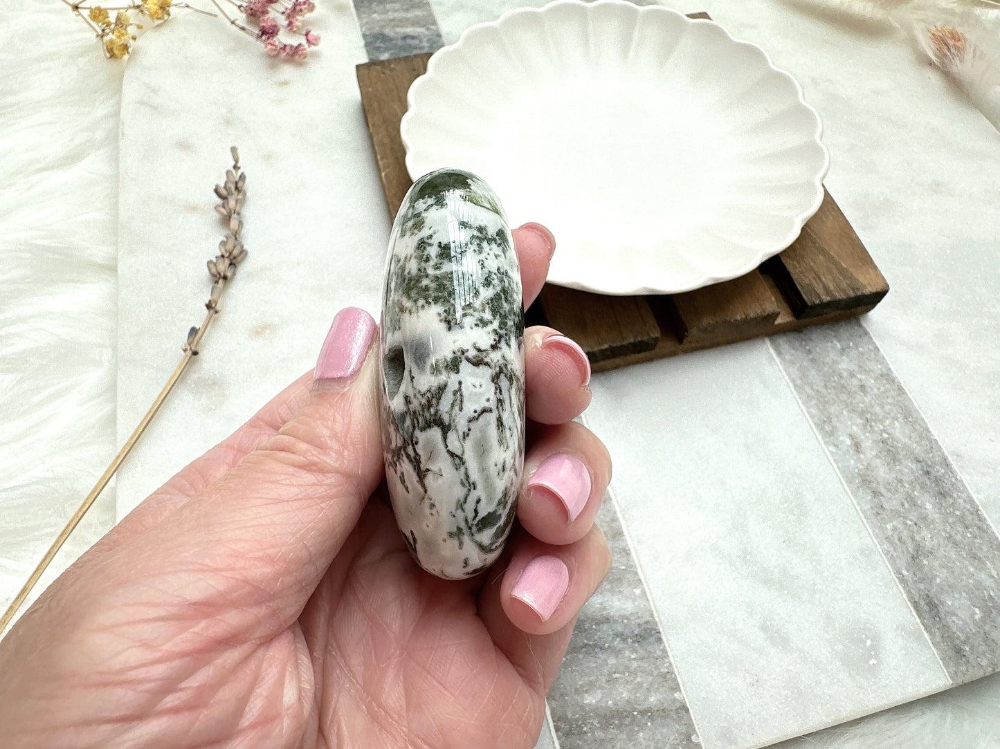 Moss Agate Palm Stone