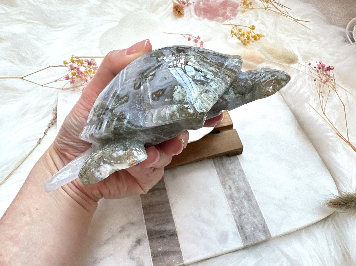 Large Moss Agate Turtle