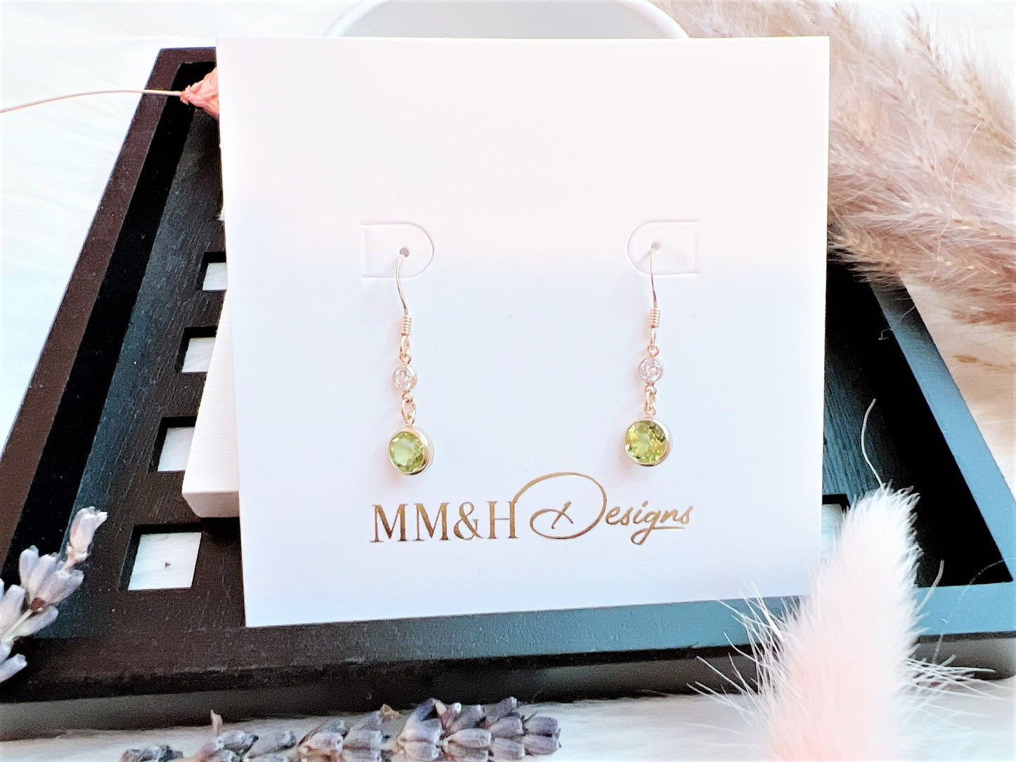 Peridot and Cubic Zirconia Earrings