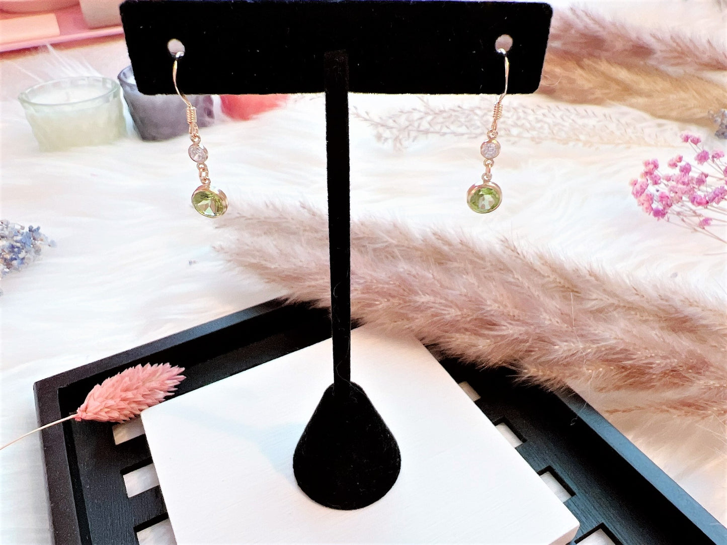 Peridot and Cubic Zirconia Earrings