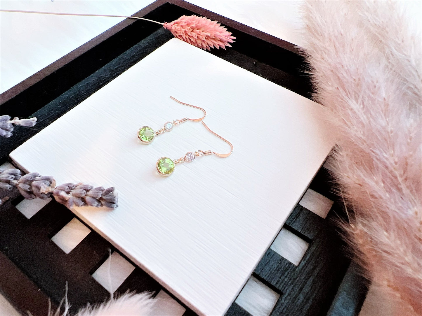 Peridot and Cubic Zirconia Earrings