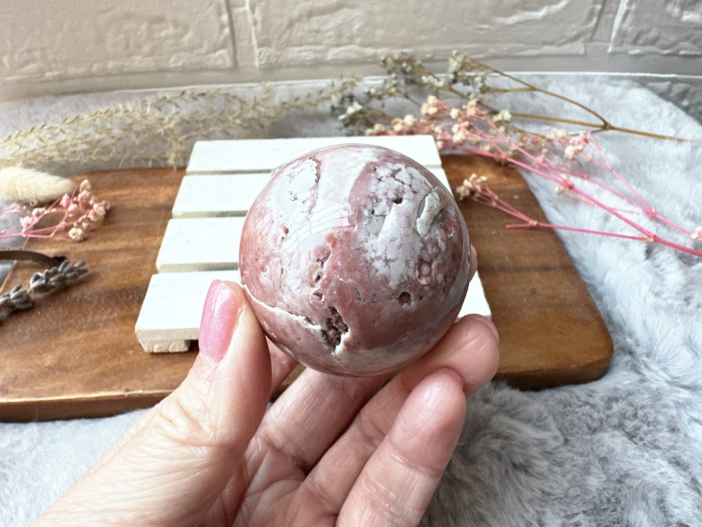 Small Cotton Candy Pink Agate Sphere