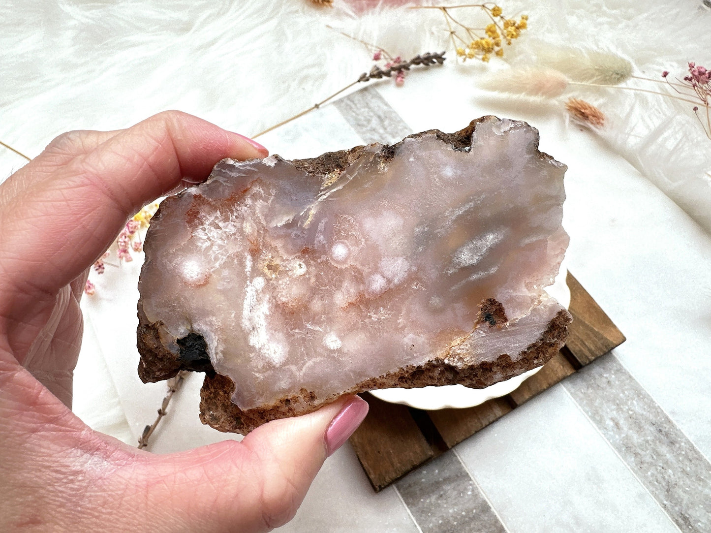 Pink Amethyst with Flower Agate Slab