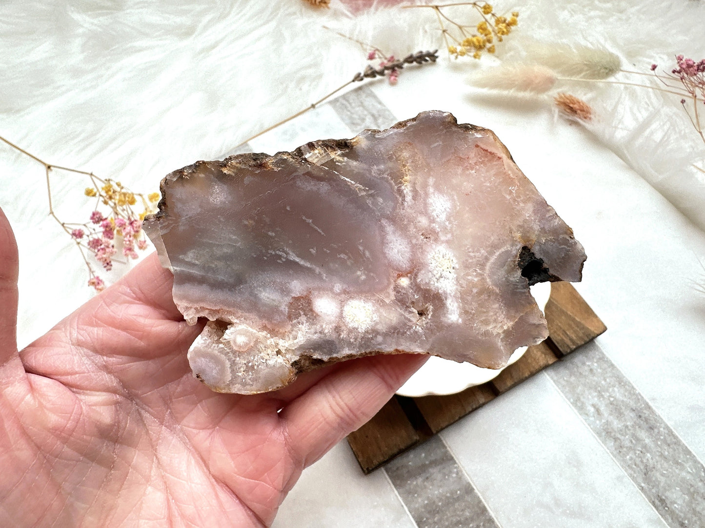 Pink Amethyst with Flower Agate Slab