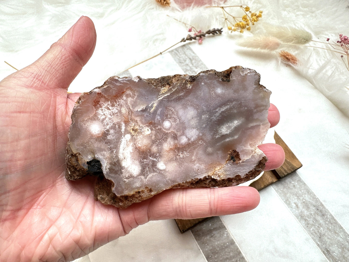 Pink Amethyst with Flower Agate Slab