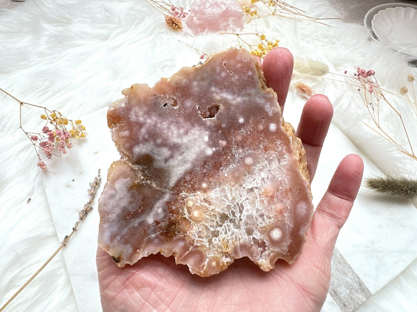 Pink Amethyst with Flower Agate Slab